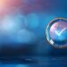 A concept of review or audit, depicted by a magnifying glass over a green checkmark, surrounded by a luminous, abstract backdrop.
